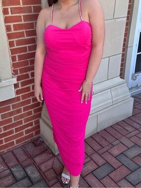 Cache Fuchsia Ruched Midi Dress